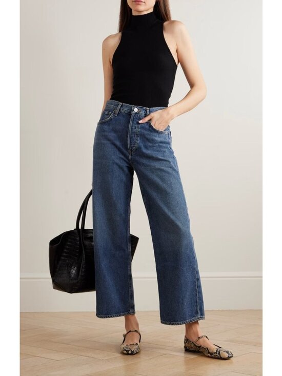 Agolde Denim - Agolde Ren Petite High Rise Wide Leg Size 30 P Wash Control Blue Denim Jeans